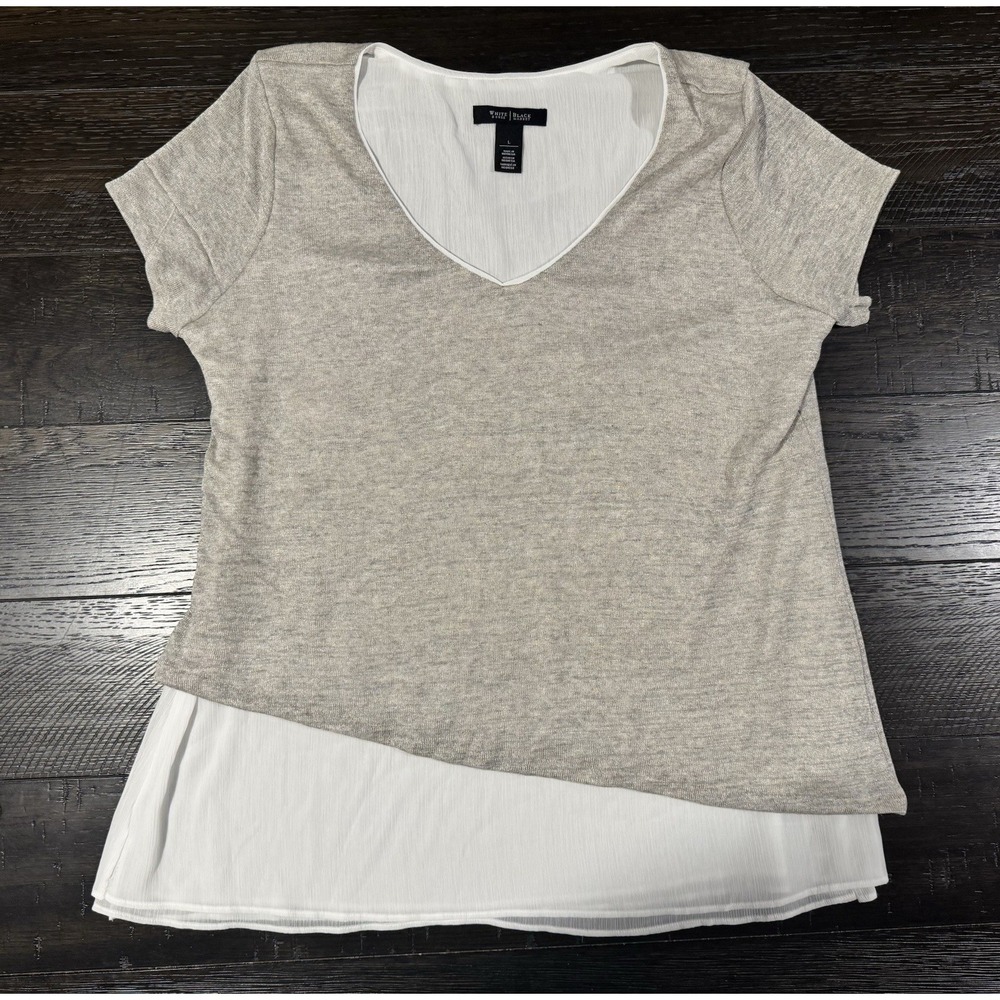 White House Black Market Womens Size Large L Gray Layered Asymmetrical Top Shirt